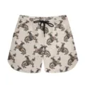 Detailed view of the western cowboy horse rider print on these beige casual shorts - S / Bottoms / Cowboy 1