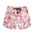 Detailed view of casual shorts featuring pink and red bow pattern and black drawstring - S / Bottoms / Bowknot Style