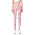 High-waist women's yoga leggings with pink checkerboard pattern and MAMA flower print - S / Pink Floral Style
