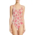 Detailed view of women's pink leopard print one-piece swimsuit with round neckline - XXS / Multicolor Leopard 3