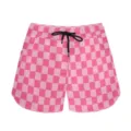 Pink checkered casual sports shorts with black drawstring for summer wear. - S / Bottoms / Rose Red Plaid