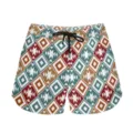 Close-up of casual shorts featuring a colorful Southwestern geometric tribal pattern. - S / Bottoms / Plaid Style