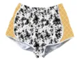 Detailed view of women's casual sports shorts featuring cow print and waffle pattern - Leopard 3