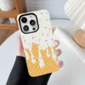 Detail of a stylish phone case featuring a sweet ice cream and waffle pattern print design - Cream White / iPhone X/XS