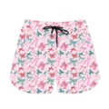 Close-up of pink casual shorts featuring a multi-colored bow print and black drawstring - 3XL / Bowknot 2