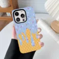 Close-up of ice cream cake print phone case with sprinkle and waffle pattern - Light Blue / iPhone X/XS