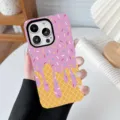 Detailed view of ice cream sprinkle and waffle cone pattern on protective phone case - Light Purple / iPhone X/XS