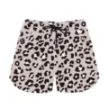 Detailed view of summer casual leopard print shorts featuring a black drawstring. - 3XL / Black and White Leopard 1