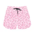 Close-up of pink leopard print summer sports shorts with black drawstring - 3XL / Pink Leopard Print
