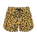 Detailed view of leopard print casual sports shorts with adjustable black drawstring - 3XL / Bottoms / Black and White Leopard 2