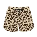 A high-quality detailed view of leopard print summer sports shorts with black drawstring - 3XL / Bottoms / Black and White Leopard 3