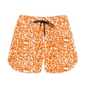 Detailed view of casual sports shorts featuring vibrant orange leopard print and black drawstring - 3XL / Bottoms / Orange Leopard
