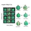 Green Christmas tree decoration balls set with gift box, 6cm assorted patterns ornaments. - Green