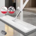 Wide flat floor mop with stainless steel handle and thick microfiber cloth pads for home cleaning - 35cm Mop + 2 Cloths / White
