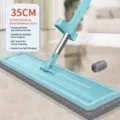 Flat floor mop with 35cm pad, 123cm stainless steel handle and two microfiber cloth refills - 35cm Mop + 2 Cloths / Green