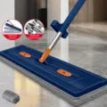 Flat mop with 42cm widened panel, thick microfiber cloth and stainless steel handle for easy home cleaning. - Liquid-Adding + 2 Cloths / Dark Blue