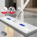 Upgrade flat floor mop with 42cm wide panel and thick microfiber cloth for easy home cleaning. - Liquid-Adding + 2 Cloths / Ivory