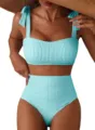 Ensemble bikini rayé vert menthe et blanc avec culotte taille haute pour femme - Rayé Bleu Clair