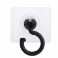 Black ceiling swivel hook with transparent adhesive backing, punch-free kitchen bathroom organizer. - Black