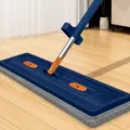 Hand-free flat mop with 42cm large panel, 360 degree rotation and self-rebound design for wood floors. - Liquid-Adding + 1 Cloth / Dark Blue