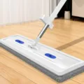 Flat Mop 42cm Large Panel Hands-Free Self-Rebound Stainless Steel Pole Gray Cleaning Tool - Liquid-Adding + 1 Cloth / Ivory