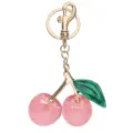 Élégant porte-clés cerise rose pailleté avec mousqueton doré et feuille verte accessoire - Rose Pailleté