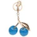 Élégant porte-clés cerise bleu pailleté avec feuille dorée et pendentif de sac - Bleu Pailleté