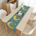 Vintage Mond und Laterne Tischläufer für Esszimmer Dekoration, elegante Stofftischdecke. - Blaugrün Laterne Wolke (6) / 33*180cm