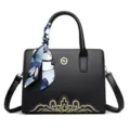 Black women handbag new Chinese style embroidered top handle shoulder bag with blue scarf - Black