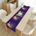 Retro Mond Tischlaeufer fuer Esstisch Dekoration, elegante dunkelblaue Stoff Deko. - Dunkelblau Gold Mond Mandala (7) / 33*180cm