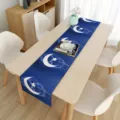 Blauer Mond Tischläufer Vintage Stern Esstisch Abdeckung Dekoration Küche Party staubdicht - Blauer Hintergrund Weiß Stern Mond (10) / 33*180cm