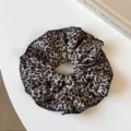 Leopard print hair scrunchie with black lace trim, stylish Korean style hair accessory. - Single Layer / Yellow Leopard