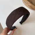 Close-up of women's quilted diamond wide headband, dark brown sponge padded hair hoop for daily wear. - Dark Coffee
