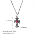 Detailed view of gothic cross necklace with red heart and dimensions. - Heart and Cross