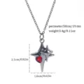 Gothic dark silver star pendant necklace with red heart gemstone and size measurements - Star Cross