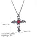 Gothic bat-wing heart cross necklace with 3.3cm height and 2.9cm width specifications - Bat Wings Cross