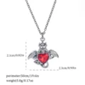 Detailed gothic red heart wing necklace specifications showing size and weight info - Devil Horn Heart