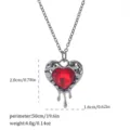 Detail view of Gothic red heart dripping necklace with dimensions and weight specs - Liquid Drip Heart
