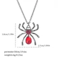 Detail of gothic black spider necklace showing dimensions and red crystal pendant - Drop Gem Spider