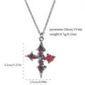 Detail showing Gothic red heart cross necklace dimensions 3.2x2.5cm and weight - Cross Side Heart