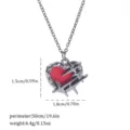 Detail view of Gothic red heart necklace with measurements: 1.5cm height and 1.8cm width. - Thorns Cross