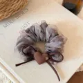 Chouchou à cheveux bouffant double couche avec nœud et cœur, accessoire élégant pour femmes. - Chouchou Nœud Cœur / Café