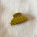 French acetate polka dot hair claw clip, elegant olive green fan-shaped shark clip detail. - Olive Yellow Polka Dot Hair Claw