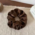 Dark brown satin hair scrunchie with multi-layer ruffled edge, elegant Korean hair tie. - Four Layer Waist Scrunchie / Coffee