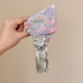 Chinese style hair claw clip metallic leaf tassel brocade detail close up elegant accessory - Long Tassel Hair Claw (FJ-1946)