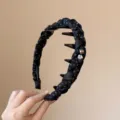 Diadema negra trenzada francesa con perlas y estrás cintillo antideslizante con dientes para mujeres. - Estilo Trenzado Negro