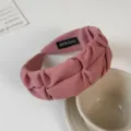Pink pleated fabric headband for women, stylish wide hair hoop and hair accessories for daily wear. - Pink