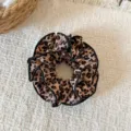 Leopard print large hair scrunchie detail view, stylish and retro fabric hair band for daily wear. - Double Layer Overlocked Style