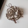 Vintage Korean floral hair scrunchie with cute ribbons and brown trim for daily use. - Off-white Double Layer Print