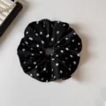 Classic black and white polka dot hair scrunchie, elegant satin fabric hair tie for women. - Black Polka Dot Scrunchie